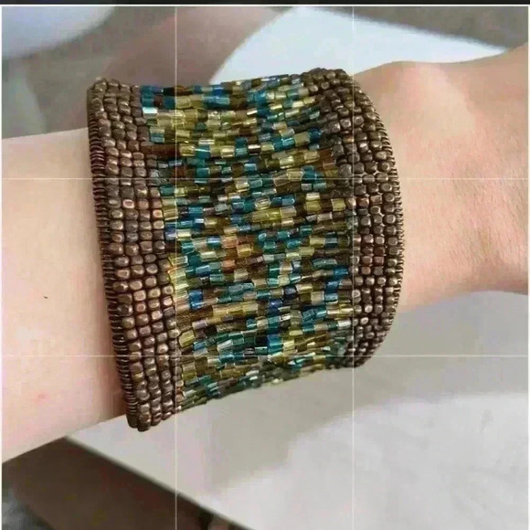Bracelet cuff brown beaded wide - Picture 1 of 4